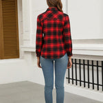Nadorine Women's Checked Blouse Long Sleeve V-Neck Shirt (DE Only)