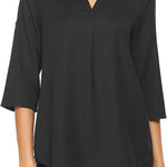 Women's Business Casual V Neck Cuffed Sleeves Work Blouse Top - Nadorine (Us Only)