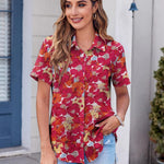 Nadorine Button Down Shirt Bust Pocket Short Sleeve Blouses
