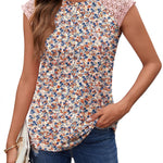 Nadorine Women's Lace Cap Sleeve Tops Pleated Tank Tops