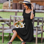 Nadorine Casual Dress Floral Patchwork Dress with Pockets