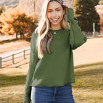 Nadorine Women's Crew Neck Cropped Sweater Long Sleeve Knit Tops