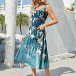 Nadorine Floral Beach Sundress Casual A-Line Midi Tank Dresses