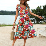 Nadorine Women's Casual Dress Flutter Button Down Tiered Flowy Dress