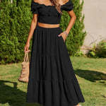 Nadorine Boho Maxi Flowy Elastic A-Line Tiered Floral Skirts
