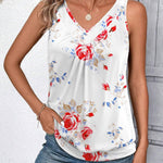 Nadorine Tank Tops Loose Fit V Neck Ruched Sleeveless Tops