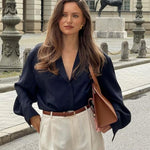 Nadorine Cotton Button Down Shirts Long Sleeve V Neck Tops