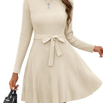 Nadorine Women's Casual Dress Tie Waist Fall Ribbed Dress