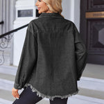 Nadorine Jean Jackets Ripped Stretchy Denim Jean Jacket