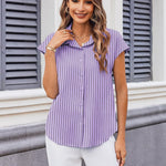 Nadorine Button Down Shirts Cap Sleeve V Neck Casual Blouses Tops