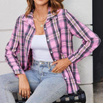 Nadorine Flannel Shirt Women Button Down Long Sleeve Plaid Shirts