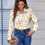 Nadorine Button Down Shirts Dressy Floral Printed Blouse