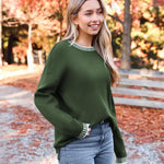 Nadorine Crewneck Pullover Long Sleeve Knit Side Slit Sweater