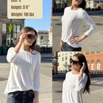 Nadorine 3/4 Length Sleeve Tops Loose Fit Shirts Pleated Tunics