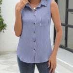 Nadorine Sleeveless Button Down Shirts V Neck Solid Tank Tops