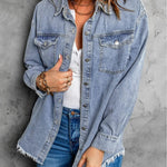 Nadorine Jean Jackets Ripped Stretchy Denim Jean Jacket