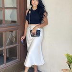 Nadorine Satin Skirt Long High-Waisted Skirt Elegant Silk Midi Skirt (DE Only)