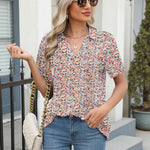 Nadorine Short Sleeve Polo T Shirts Pleated V Neck Tee