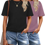 Nadorine 2 Pack Women Tshirts Short Sleeve Crew Neck Tops
