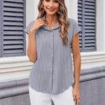 Nadorine Button Down Shirts Cap Sleeve V Neck Casual Blouses Tops