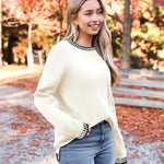Nadorine Crewneck Pullover Long Sleeve Knit Side Slit Sweater