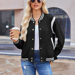 Nadorine Women's Bomber Jacket Casual Striped Button Down Coat