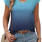 Nadorine V Neck Eyelet T Shirts Cap Sleeve Tops