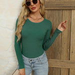 Nadorine Women's Long Sleeve Basic Slim Fit Tops Ribbed Knit T-Shirt