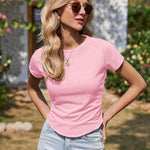 Zeagoo Womens Basic T-Shirts Crewneck Short Sleeve Curved Hem Summer Crop Tops Fitted Tees Y2k Clothing