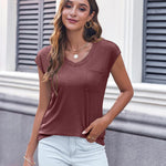 Zeagoo Women's V-Neck Short Sleeve T-Shirt with Pocket Top (DE Only)