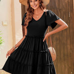 Nadorine Summer Tiered Mini Dress with Pockets Ruffle Sleeve Dress