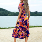 Nadorine Women's Casual Dress Flutter Button Down Tiered Flowy Dress