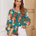 Nadorine Women's Button Down Shirts Loose Fit Striped Printed Lantern Blouses