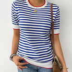 Zeagoo Womens Short Sleeve Sweaters Casual Striped Shirts