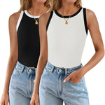 Nadorine 2 Pack Tank Tops Sleeveless Ribbed Shirts