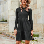 Nadorine Women's Autumn Dress Long Sleeve Round Neck Knitted Dress