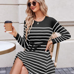 Nadorine Women's Casual Dress Tie Waist Fall Ribbed Dress