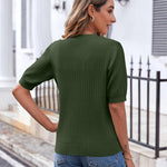 Nadorine Short Sleeve Cardigan Button Down Ribbed Knit Sweater Tops