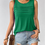 Nadorine Tank Top Blouses Scooped Neck Pleated Front Shirts