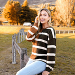 Nadorine Striped Oversized Sweater Color Block Loose Pullover Top