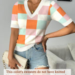 Nadorine Short Sleeve Sweaters Soft Casual V Neck Pullover Tops