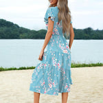 Nadorine Women's Casual Dress Flutter Button Down Tiered Flowy Dress
