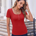 Nadorine Short Sleeve Shirts Ribbed Knit Square Neck Tshirt
