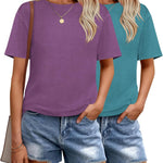 Nadorine 2 Pack Women Tshirts Short Sleeve Crew Neck Tops