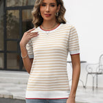 Zeagoo Womens Short Sleeve Sweaters Casual Striped Shirts