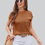 Nadorine Sleeveless Cape Sleeve Knit Ribbed Tank Tops