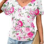 Nadorine Women's Short Sleeve V Neck Blouse Ruched Casual Tunic Tops