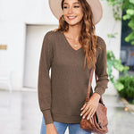 Nadorine Long Sleeve Shirts for Women V Neck Casual Sweaters