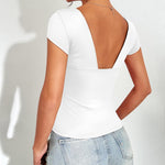 Zeagoo Womens Sexy Deep V Neck Tops Short Sleeve Shirts