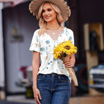 Nadorine Tunic Tops V Neck Loose Fit Short Sleeve Shirt (DE Only)